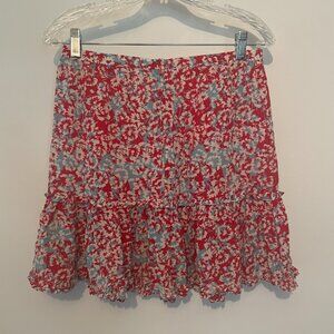 Paloma Blue Silk Red + Blue Floral Mini Skirt Womens Size Medium